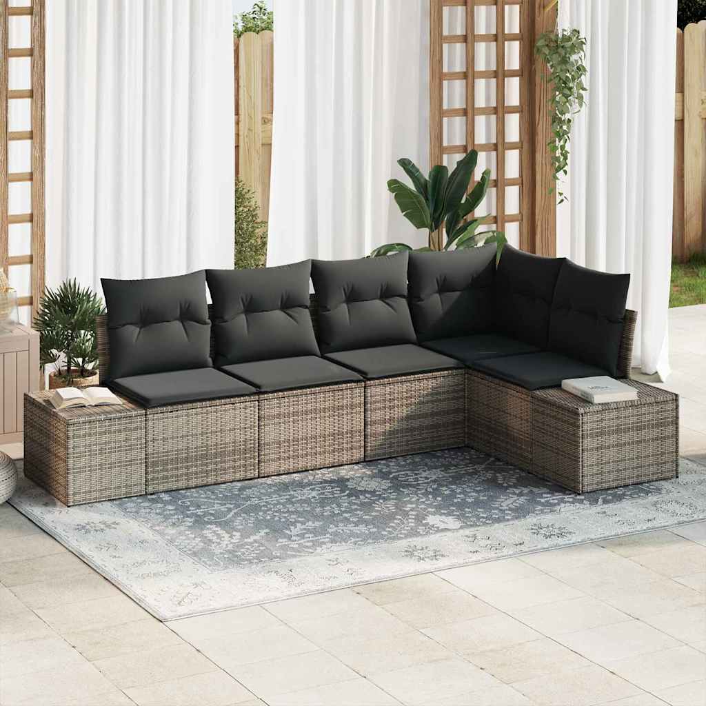 Kerti Kanapé Szett tárolóval 5 pcs Szürke polirattan