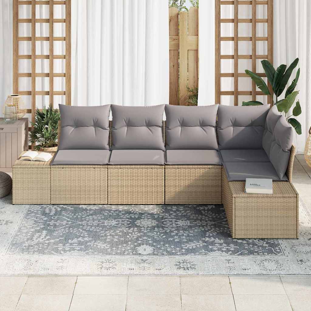 Kerti Kanapé Szett 5 pcs Beige és Világosszürke polirattan