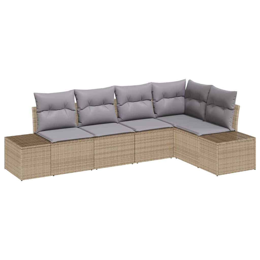Kerti Kanapé Szett 5 pcs Beige és Világosszürke polirattan