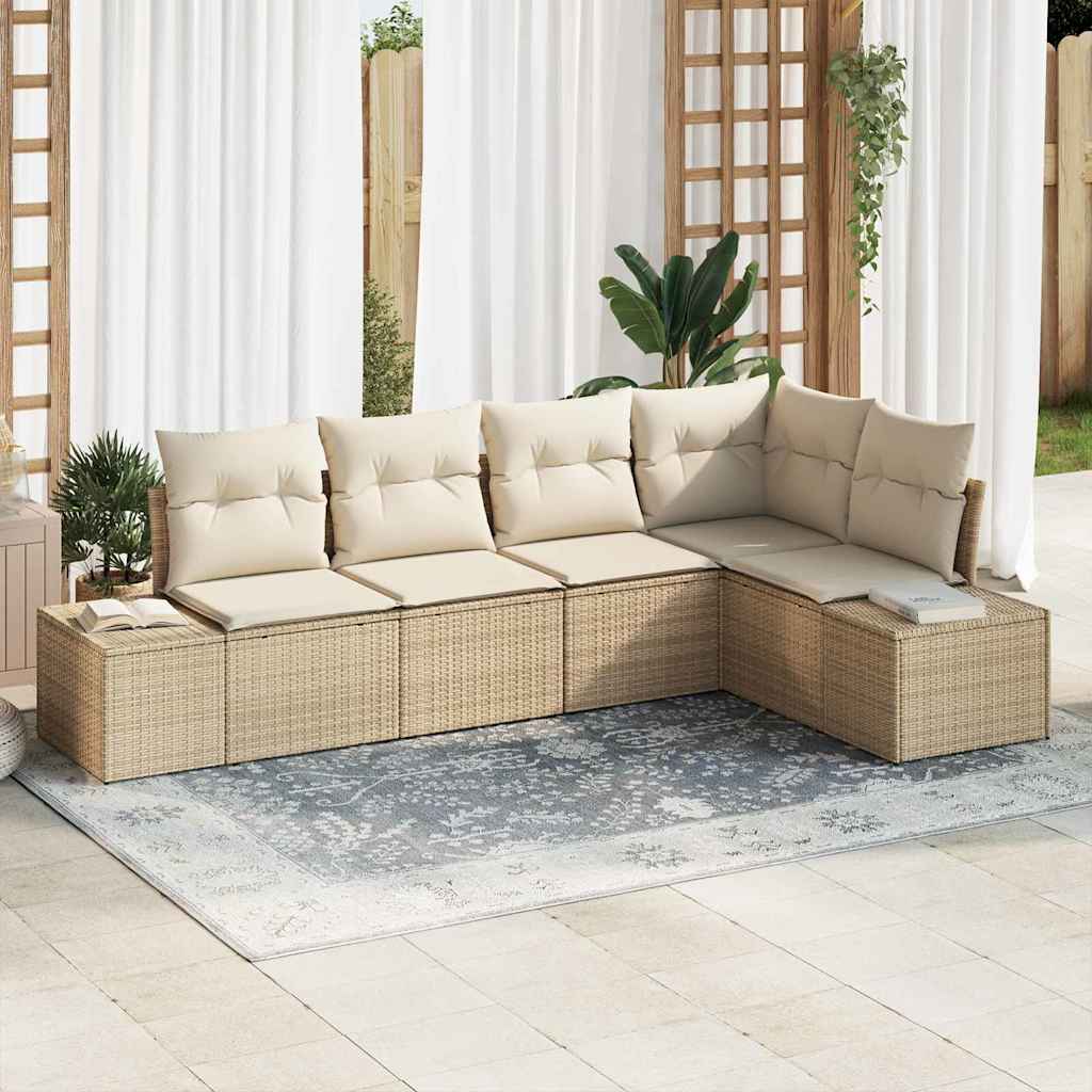 Kerti Kanapé Szett tárolóval 5 pcs Beige és krém polirattan