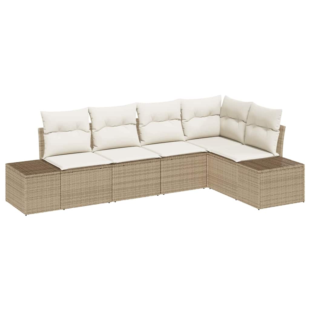 Kerti Kanapé Szett tárolóval 5 pcs Beige és krém polirattan