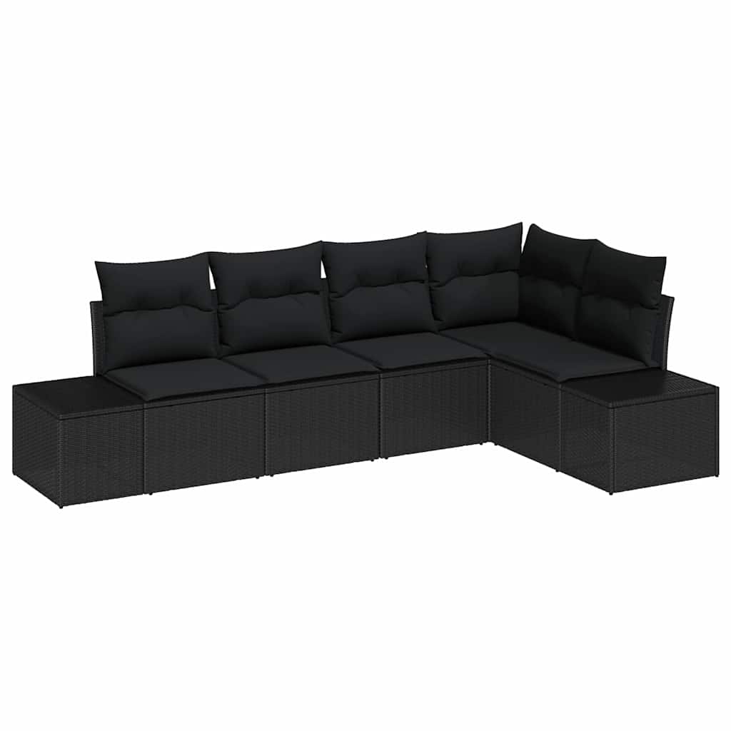 Kerti Kanapé Szett tárolóval 5 pcs Fekete polirattan