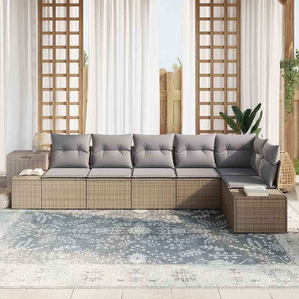 Kerti Kanapé Szett 6 pcs Beige és Világosszürke polirattan