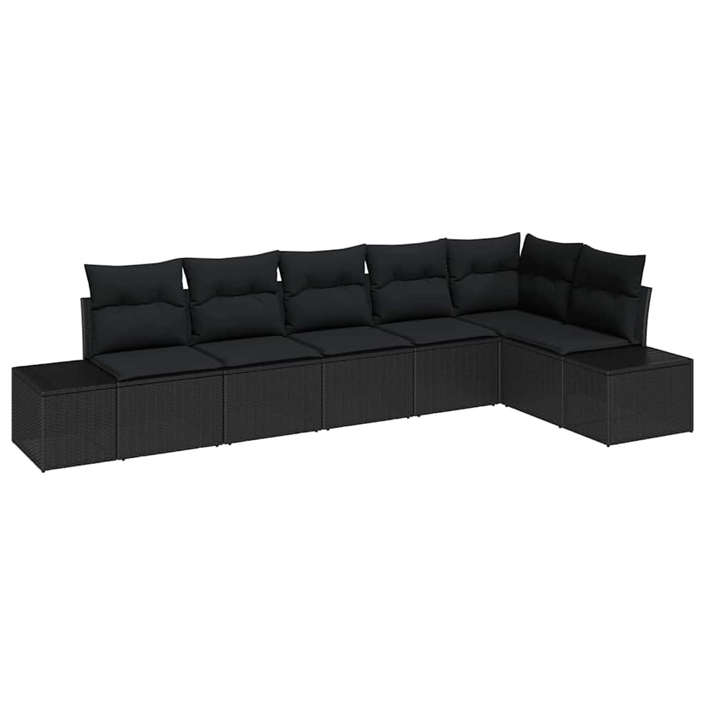 Kerti Kanapé Szett tárolóval 6 pcs Fekete polirattan