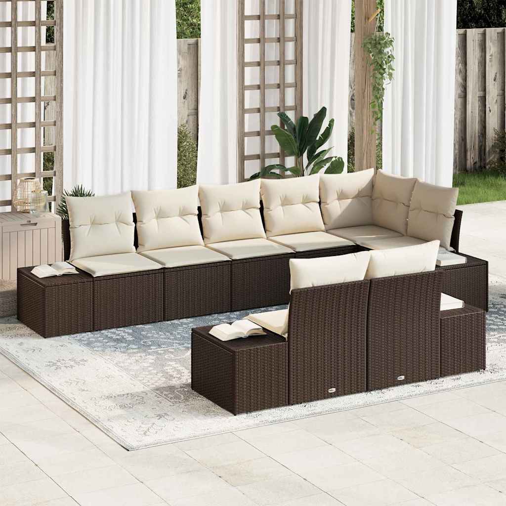 Kerti Kanapé Szett tárolóval 8 pcs Barna és Krém Poli rattan