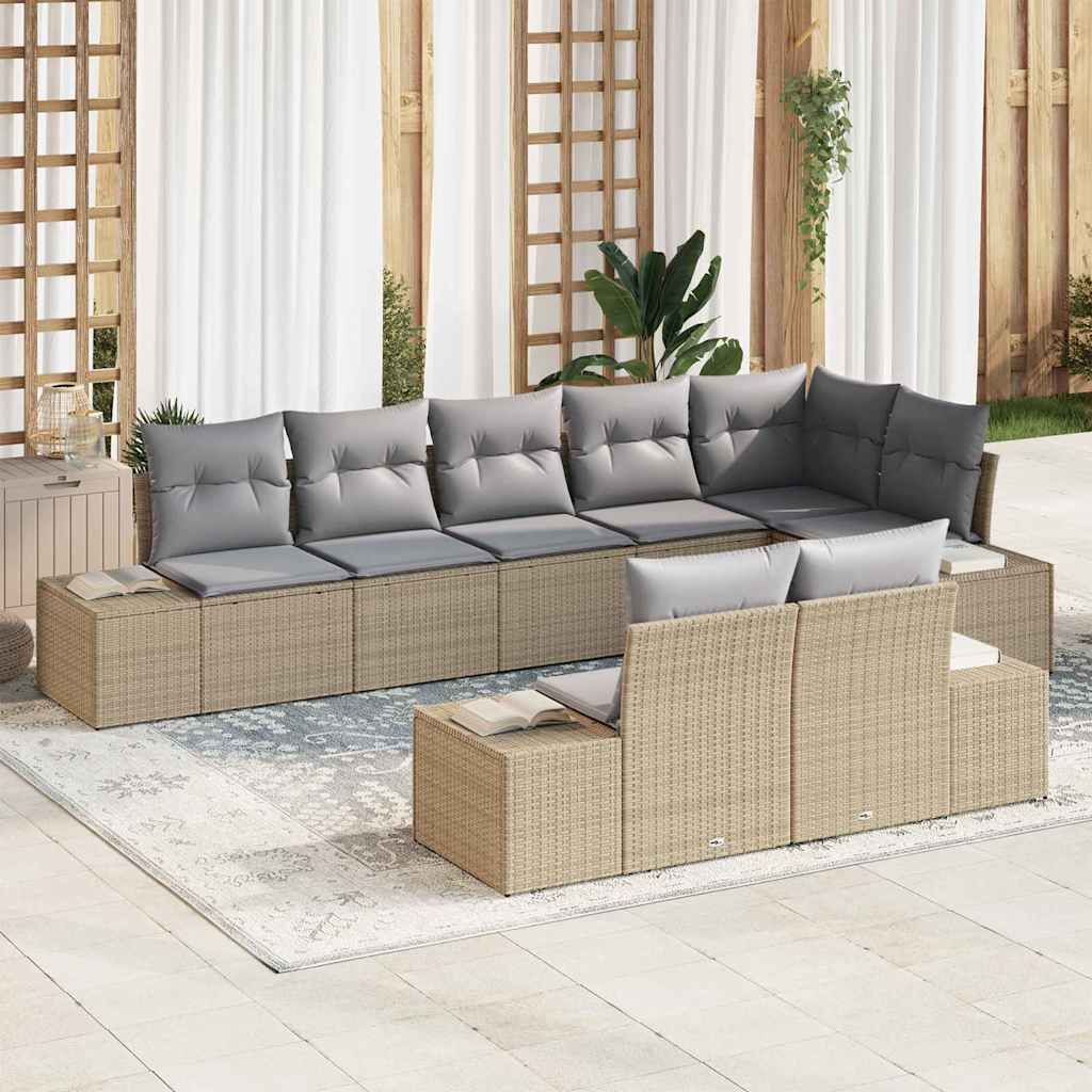 Kerti Kanapé Szett 8 pcs Beige és Világosszürke Poli rattan