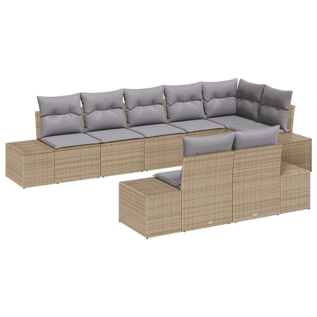 Kerti Kanapé Szett 8 pcs Beige és Világosszürke Poli rattan