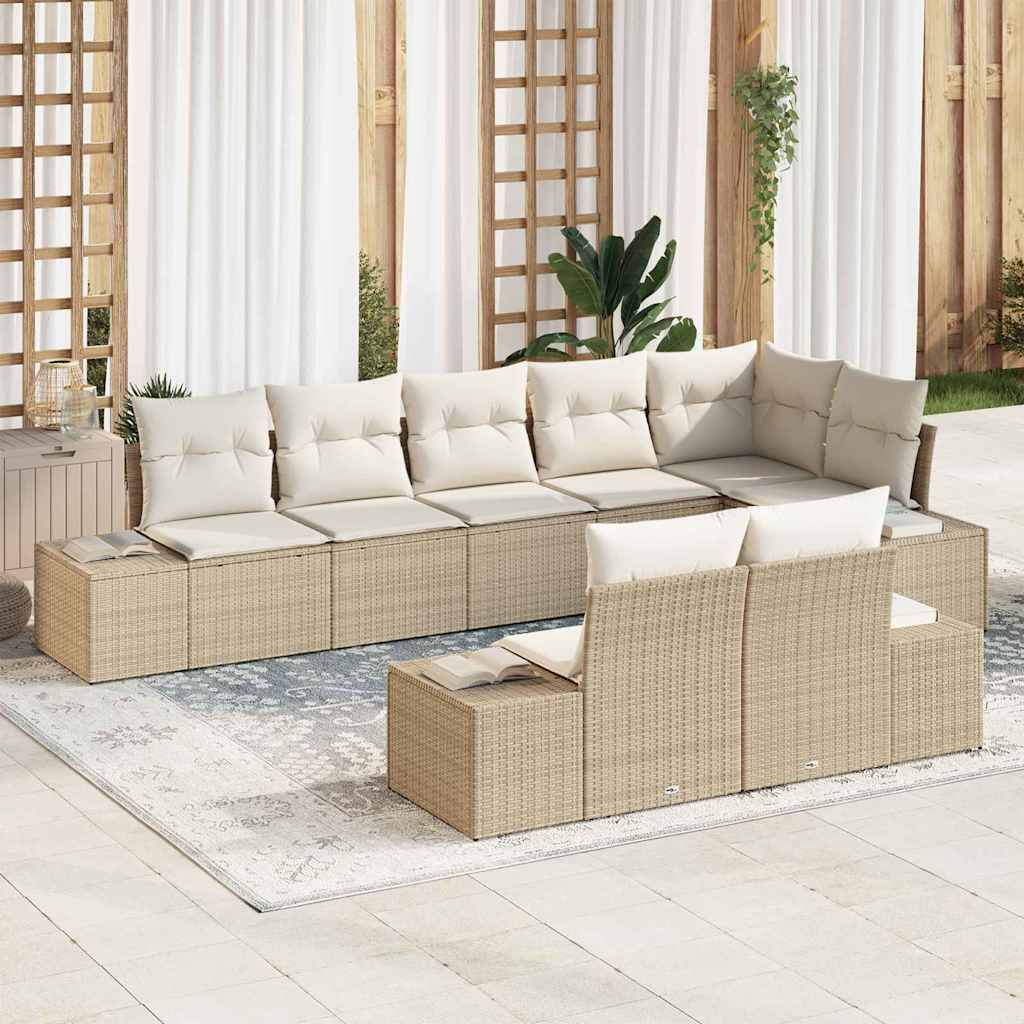Kerti Kanapé Szett tárolóval 8 pcs Beige és krém Poli rattan