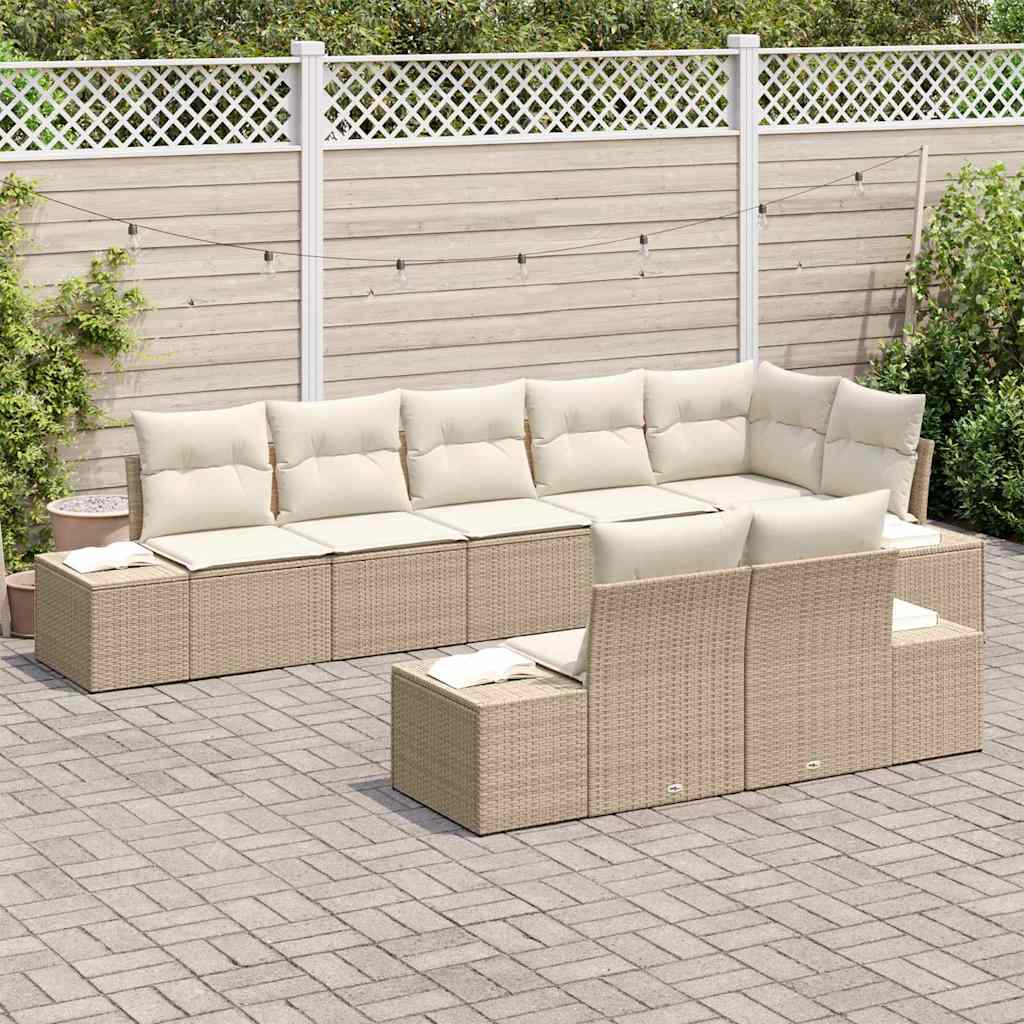 Kerti Kanapé Szett tárolóval 8 pcs Beige és krém Poli rattan