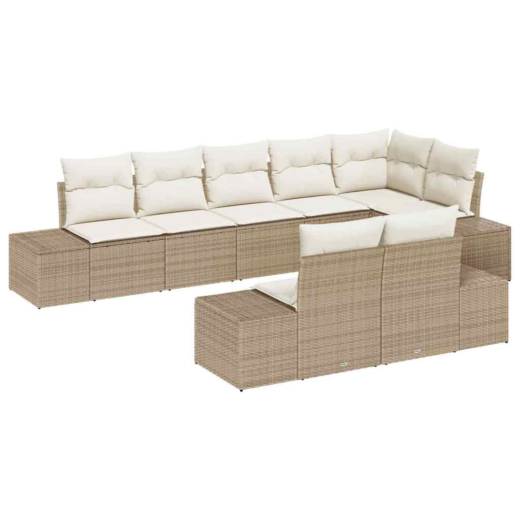 Kerti Kanapé Szett tárolóval 8 pcs Beige és krém Poli rattan