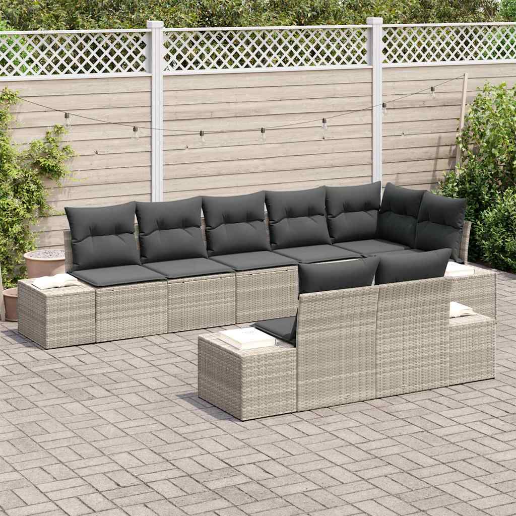 Kerti Kanapé Szett tárolóval 8 pcs Világosszürke Poli rattan