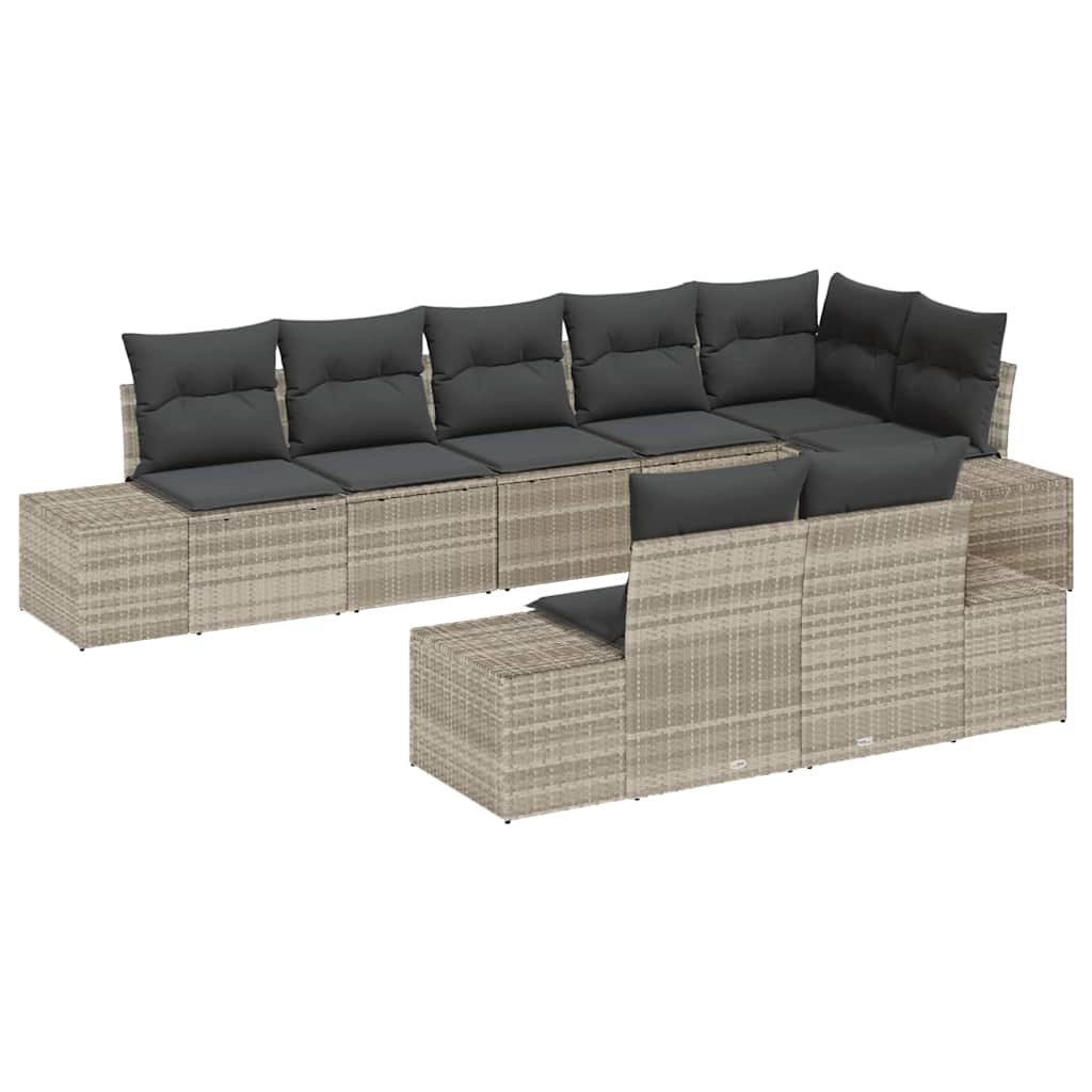 Kerti Kanapé Szett tárolóval 8 pcs Világosszürke Poli rattan