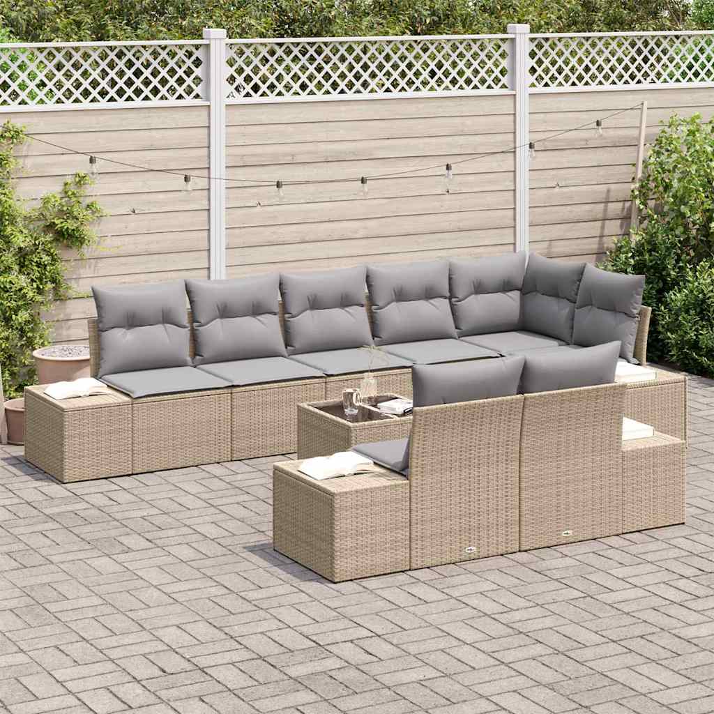 Kerti Kanapé Szett tárolóval Beige és Világosszürke Poli rattan