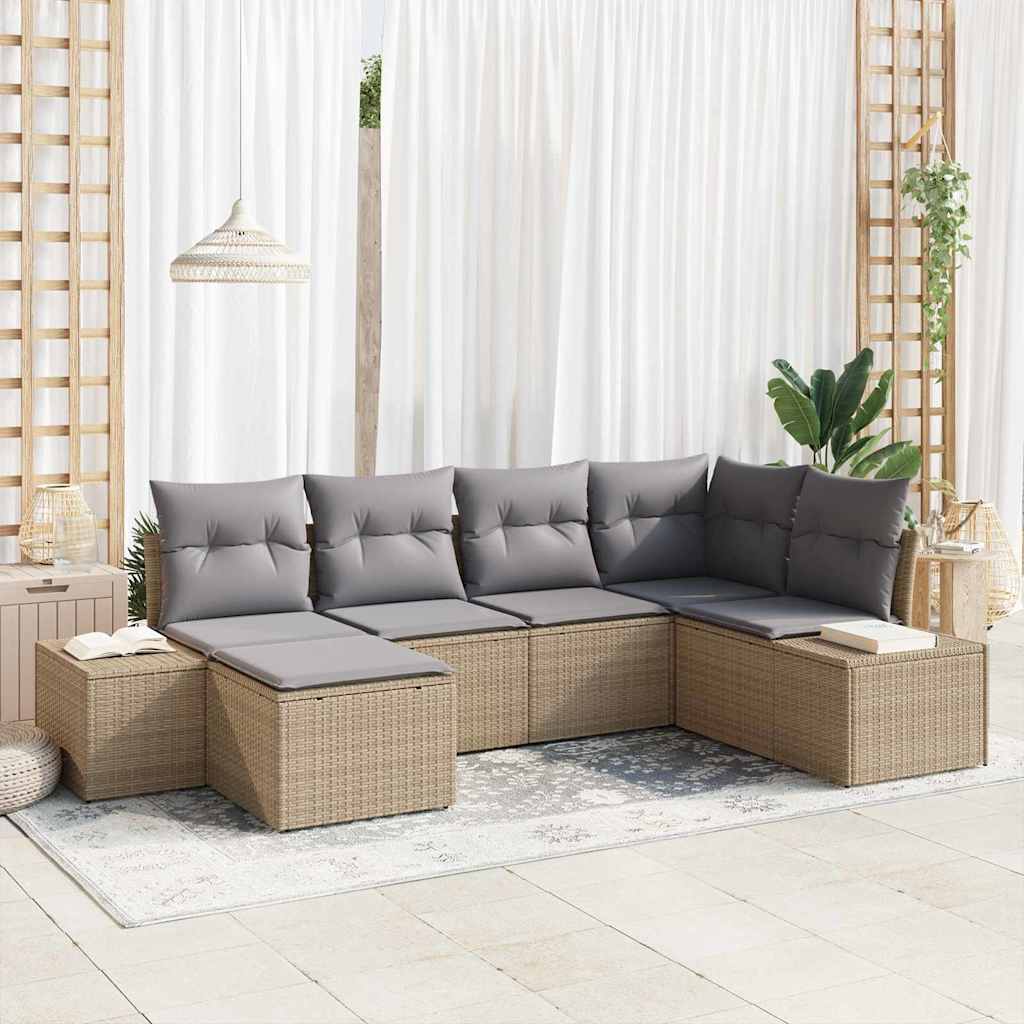 Kerti Kanapé Szett 6 pcs Beige és Világosszürke polirattan