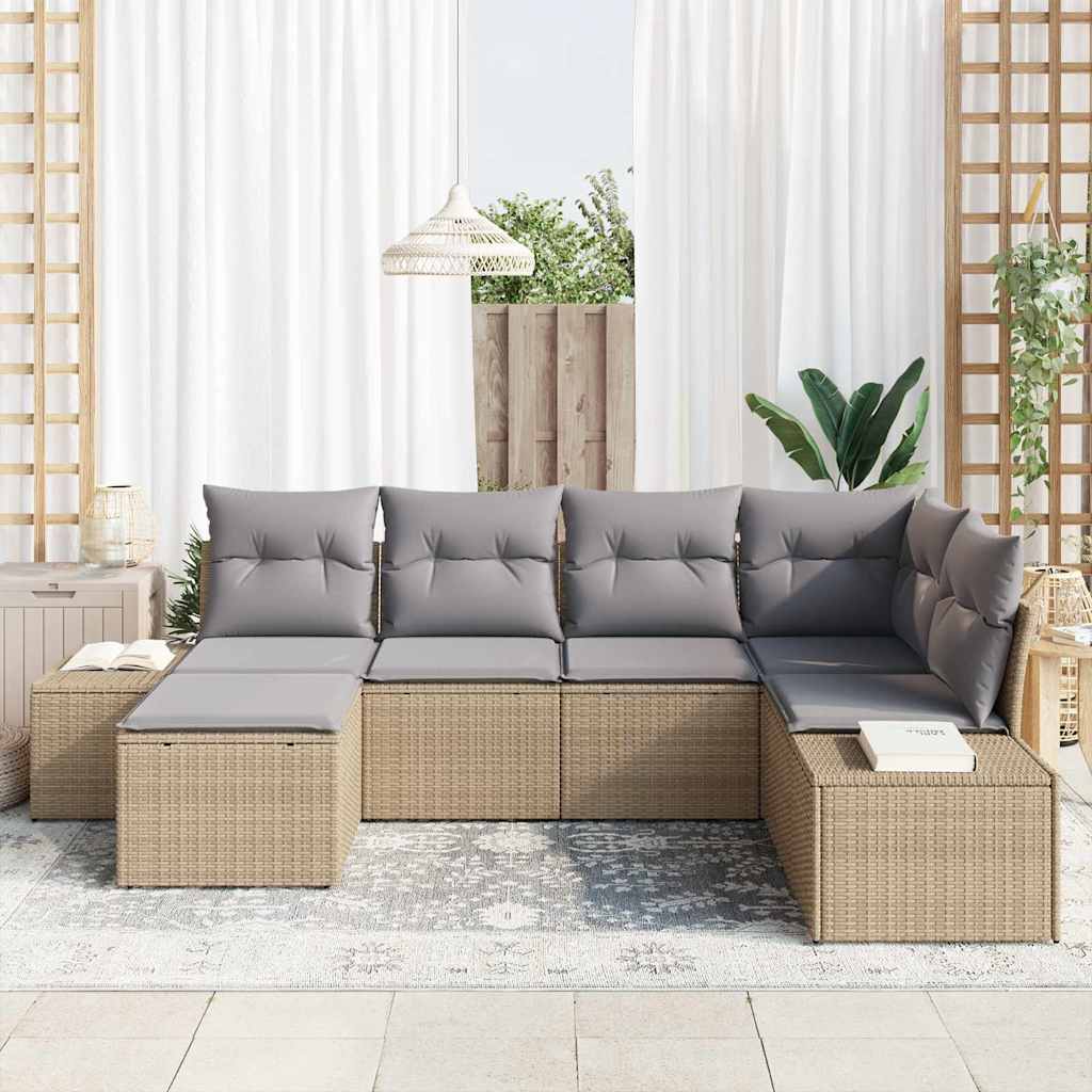 Kerti Kanapé Szett 6 pcs Beige és Világosszürke polirattan