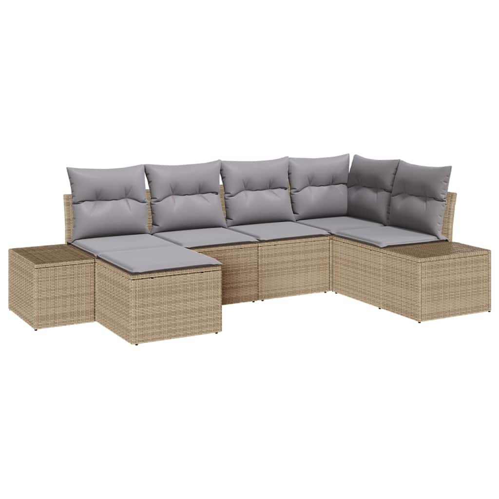 Kerti Kanapé Szett 6 pcs Beige és Világosszürke polirattan