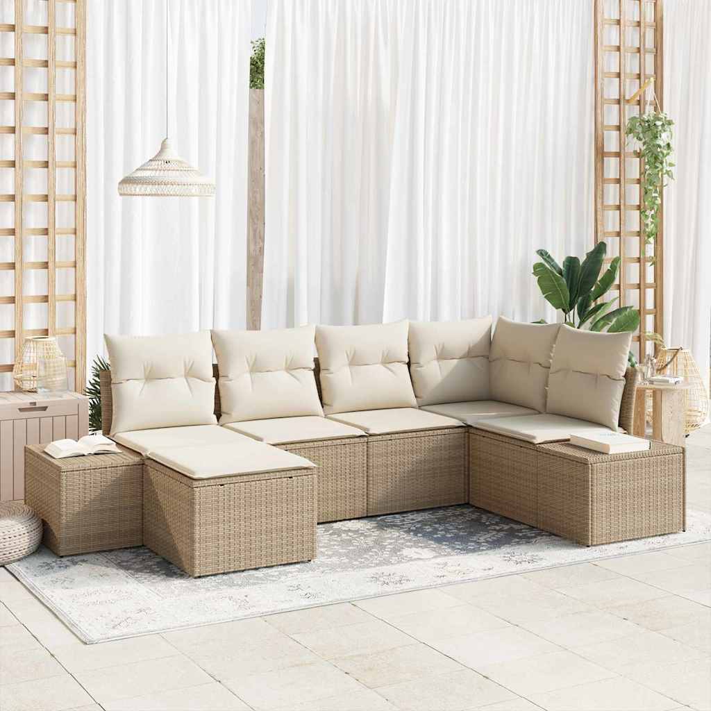 Kerti Kanapé Szett párnával 6 pcs Beige és krém polirattan