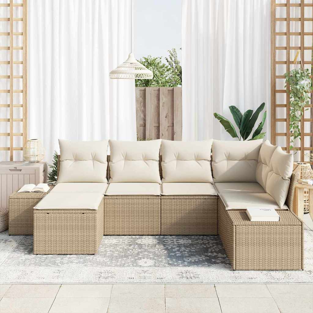 Kerti Kanapé Szett párnával 6 pcs Beige és krém polirattan