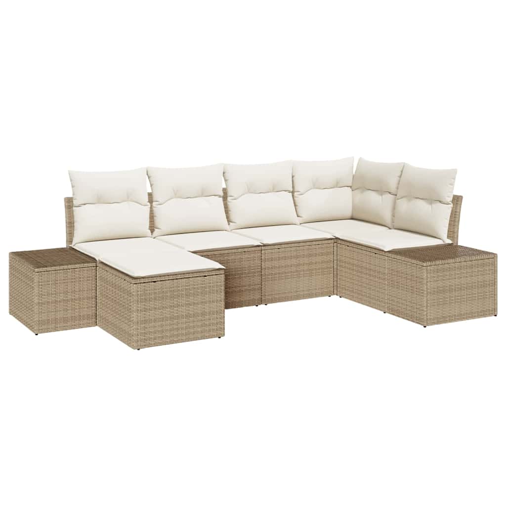 Kerti Kanapé Szett párnával 6 pcs Beige és krém polirattan