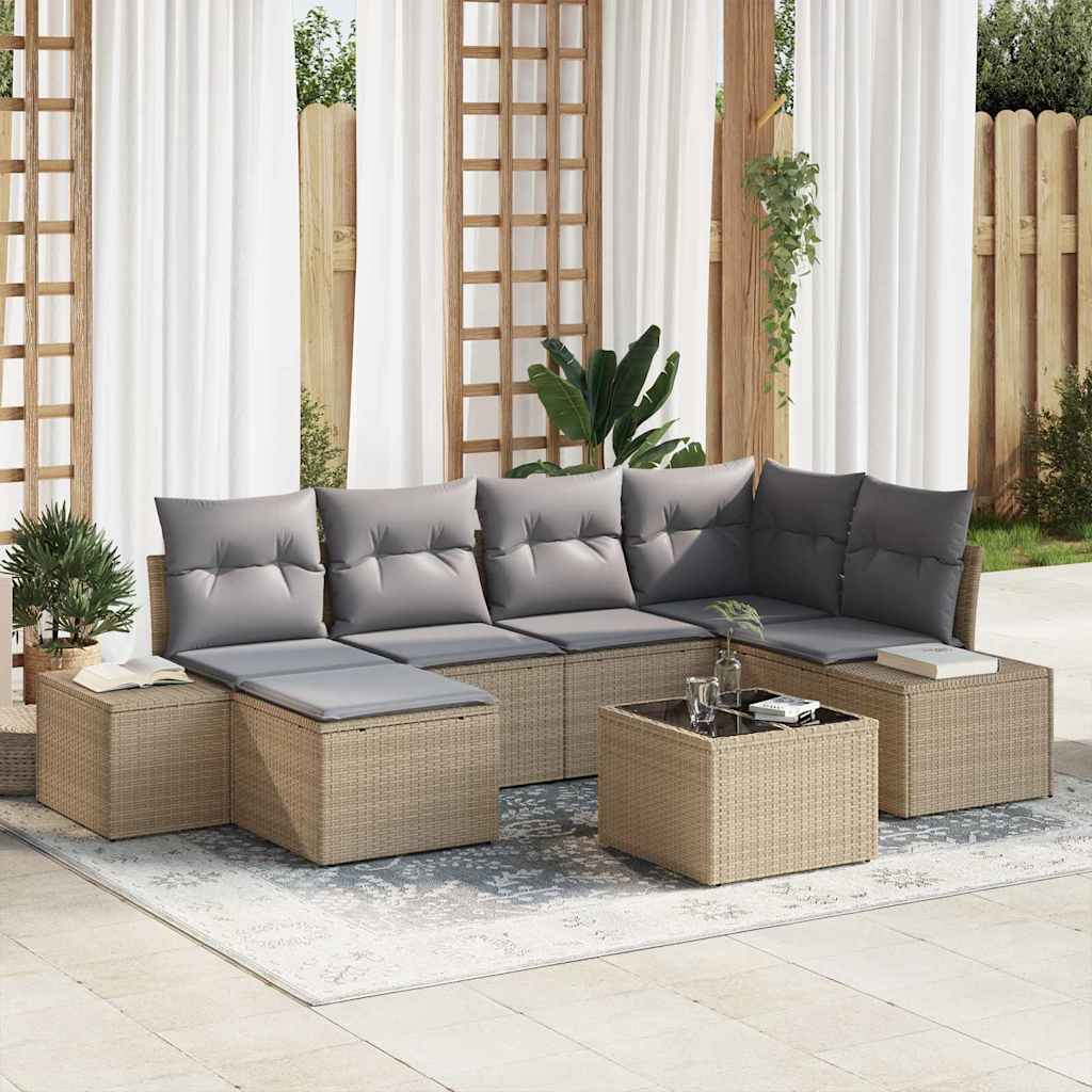 Kerti Kanapé Szett 6 pcs Beige és Világosszürke polirattan