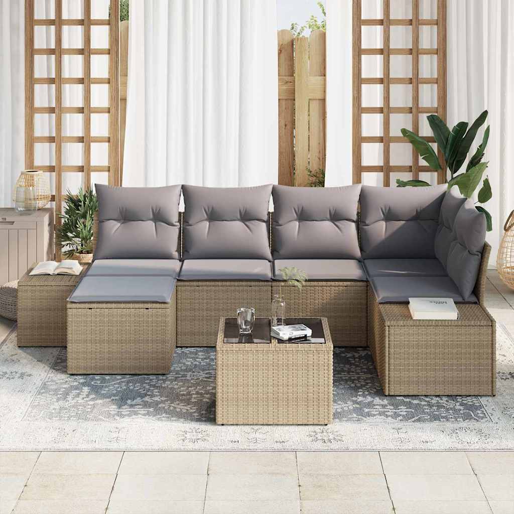 Kerti Kanapé Szett 6 pcs Beige és Világosszürke polirattan