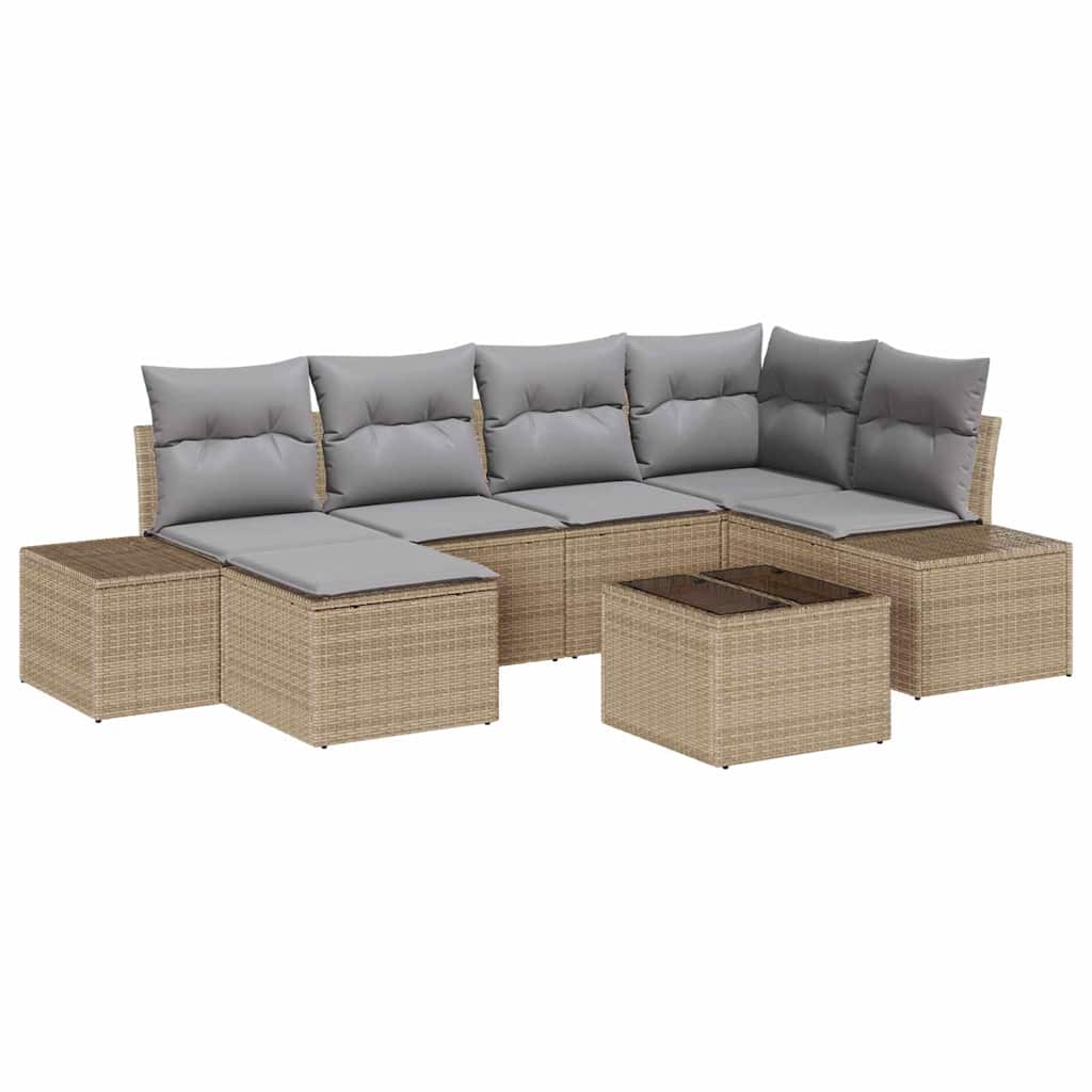 Kerti Kanapé Szett 6 pcs Beige és Világosszürke polirattan