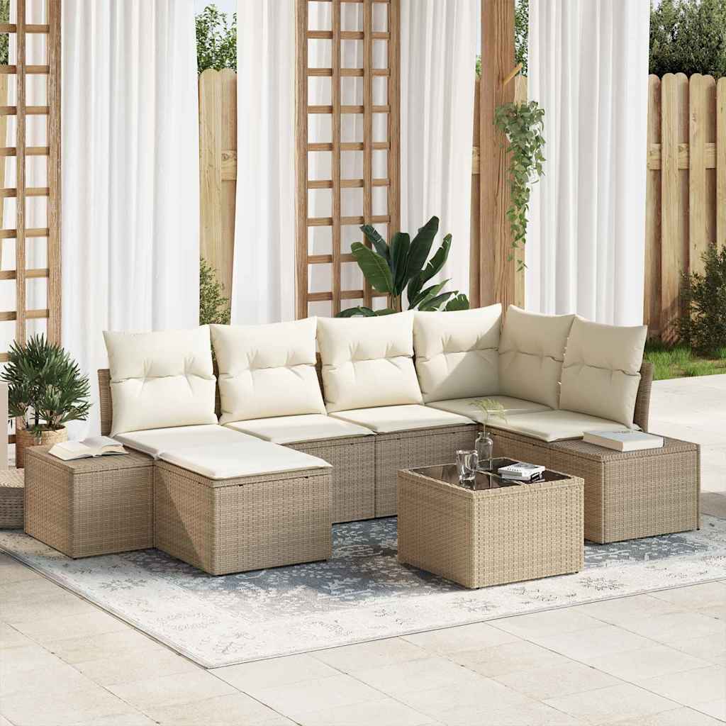 Kerti Kanapé Szett párnával 6 pcs Beige és krém polirattan