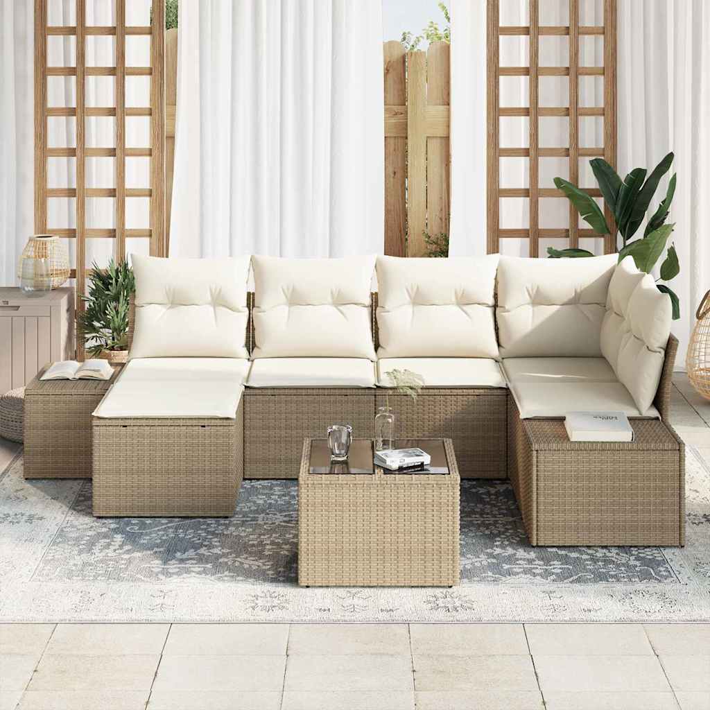 Kerti Kanapé Szett párnával 6 pcs Beige és krém polirattan