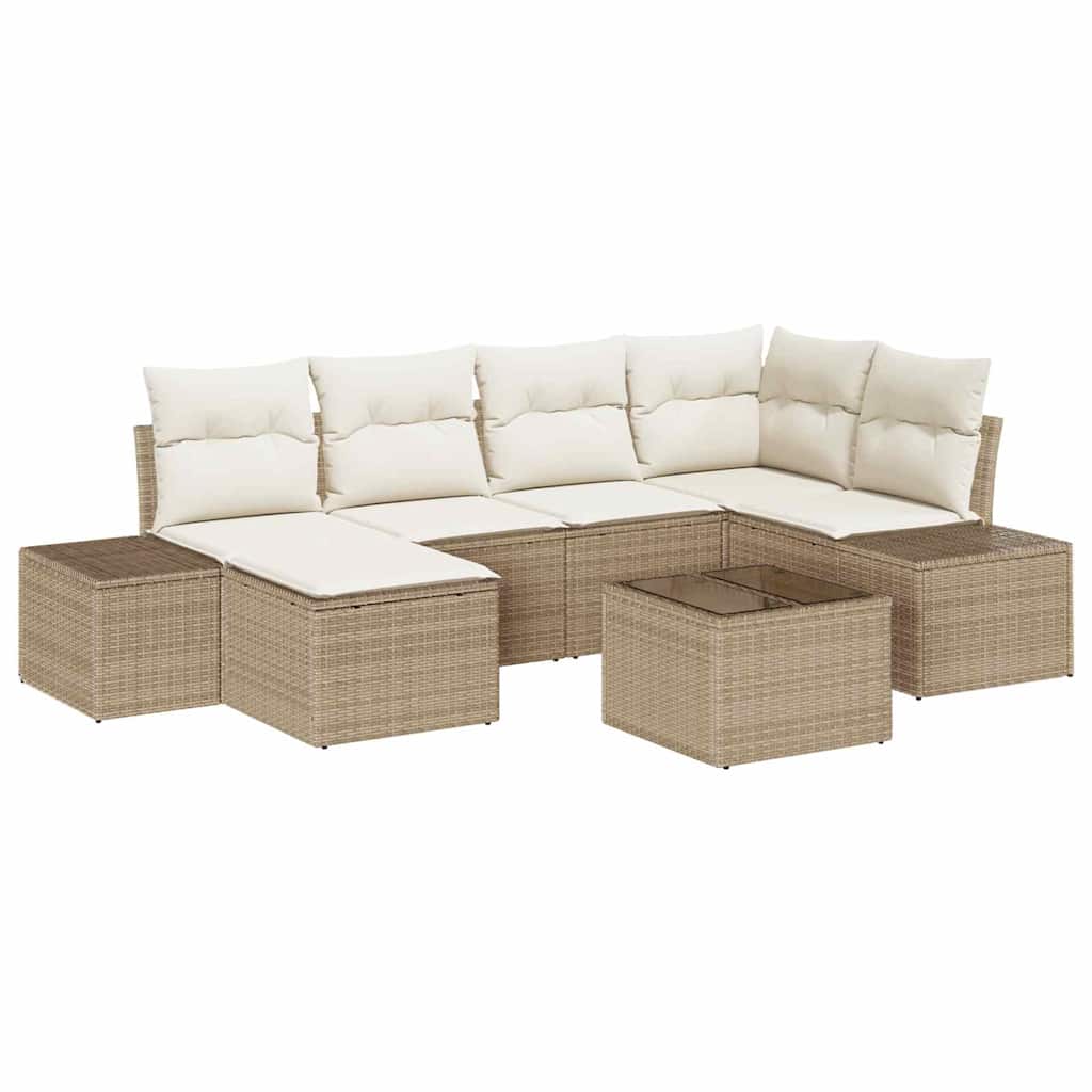 Kerti Kanapé Szett párnával 6 pcs Beige és krém polirattan