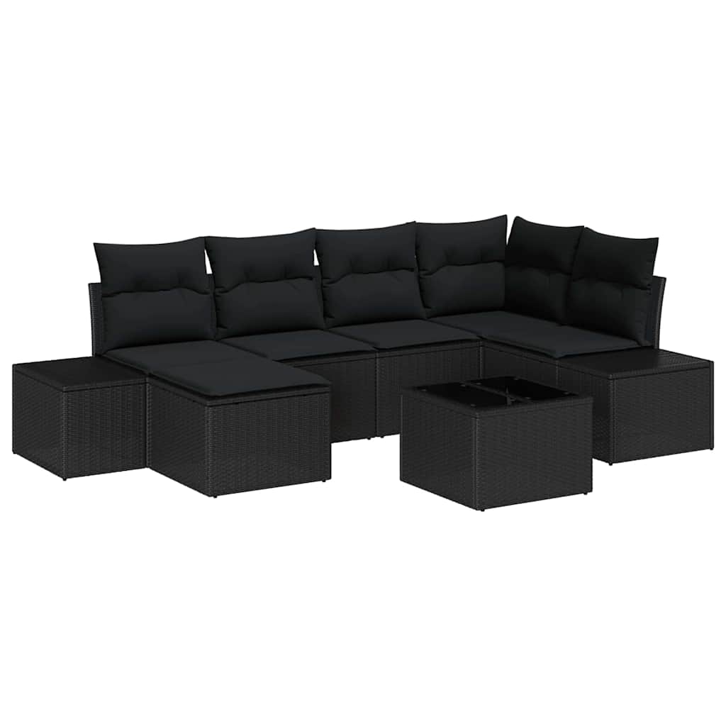 Kerti Kanapé Szett párnával tárolóval 6 pcs Fekete polirattan