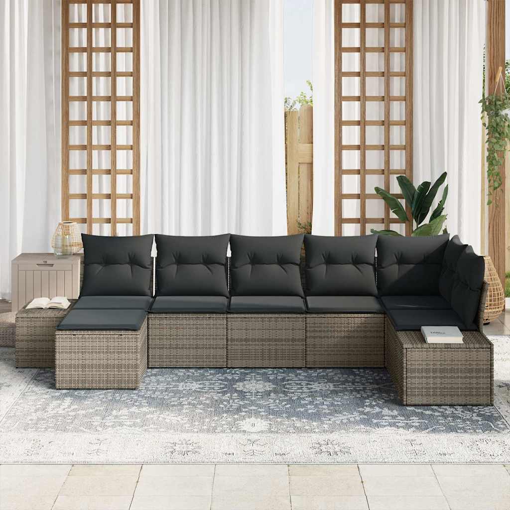 Kerti Kanapé Szett párnával tárolóval 7 pcs Szürke Poli rattan