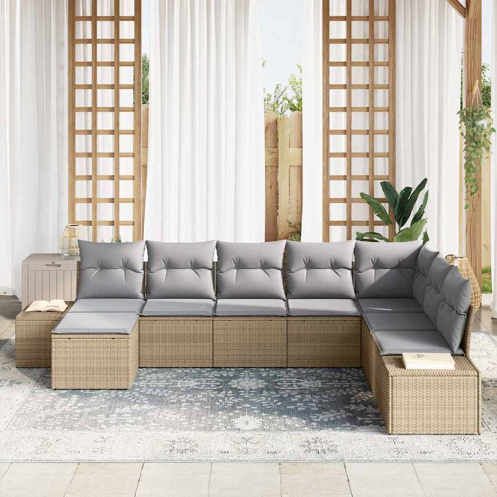 Kerti Kanapé Szett 8 pcs Beige és Világosszürke polirattan