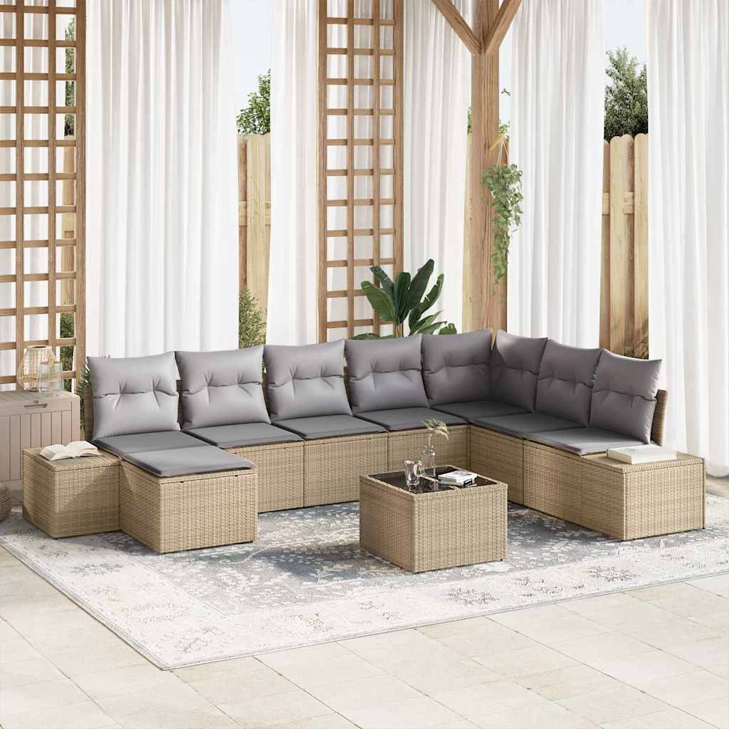 Kerti Kanapé Szett 8 pcs Beige és világosszürke polirattan