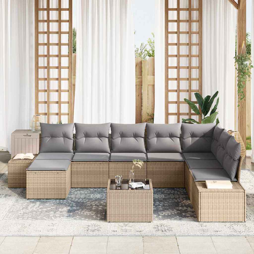 Kerti Kanapé Szett 8 pcs Beige és világosszürke polirattan