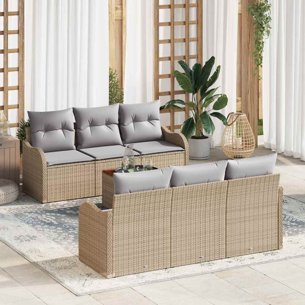 Kerti Kanapé Szett 7 pcs Beige és Világosszürke polirattan