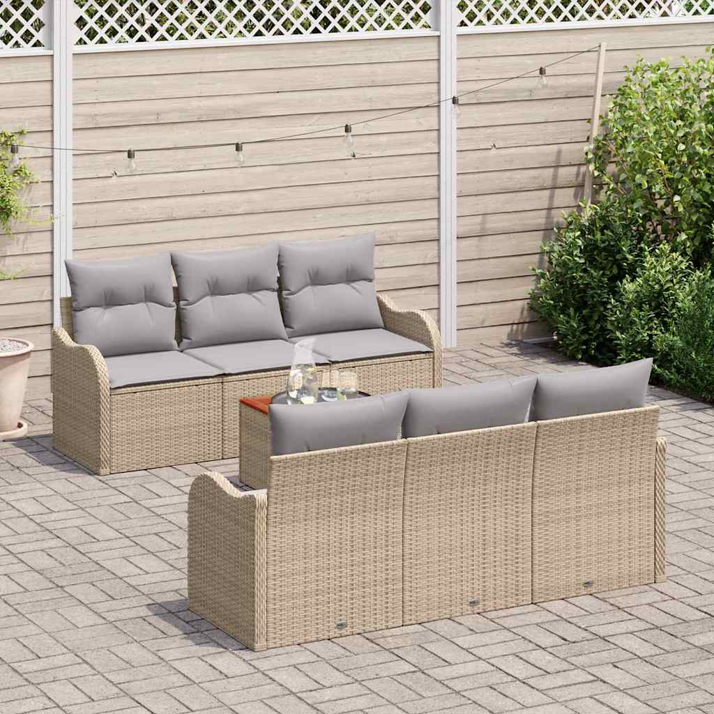 Kerti Kanapé Szett 7 pcs Beige és Világosszürke polirattan