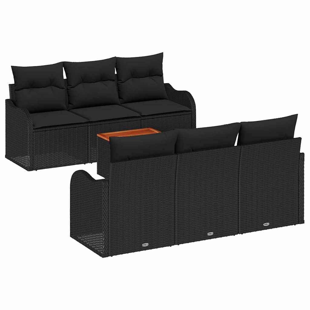 Kerti Kanapé Szett tárolóval 7 pcs Fekete polirattan