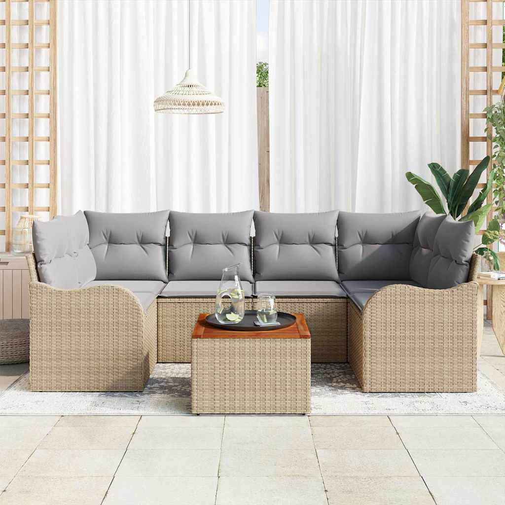 Kerti Kanapé Szett 7 pcs Beige és Világosszürke polirattan