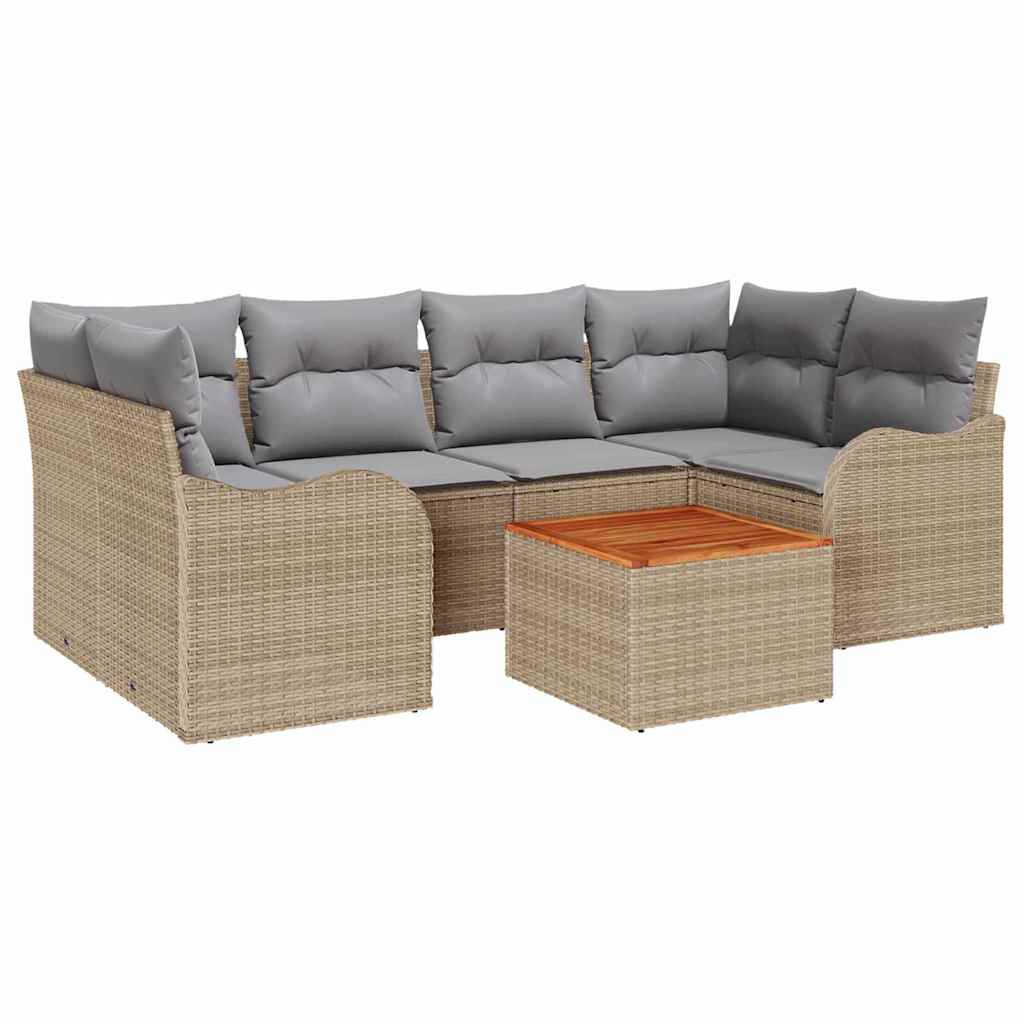 Kerti Kanapé Szett 7 pcs Beige és Világosszürke polirattan