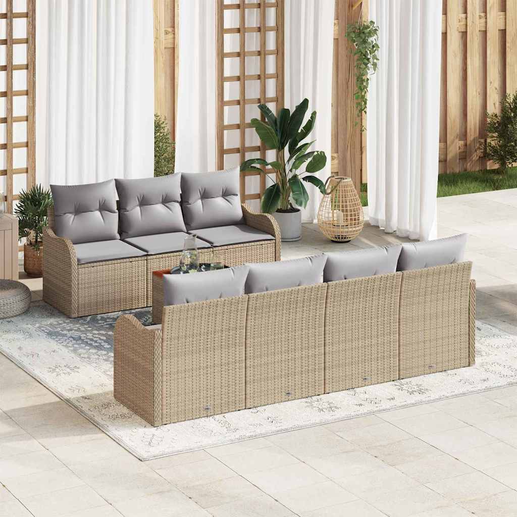 Kerti Kanapé Szett 8 pcs Beige és Világosszürke polirattan
