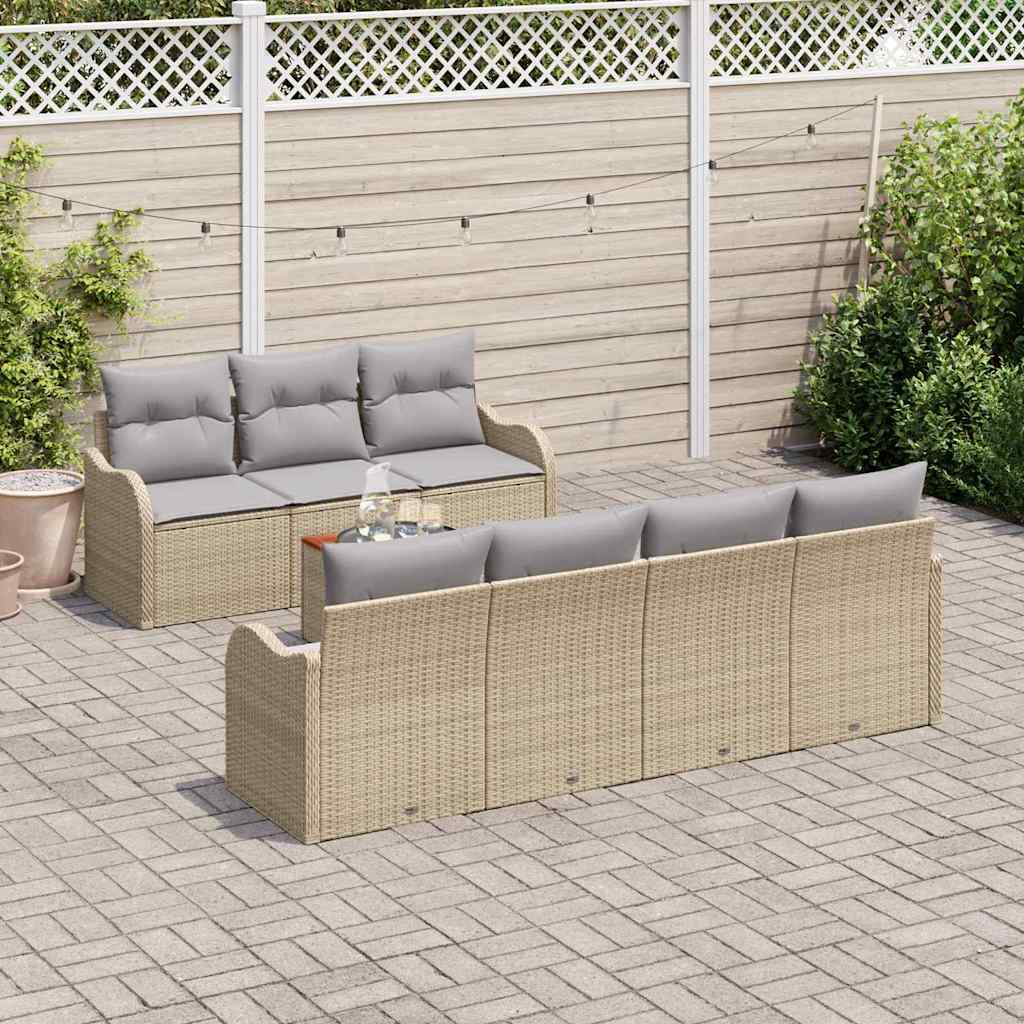 Kerti Kanapé Szett 8 pcs Beige és Világosszürke polirattan