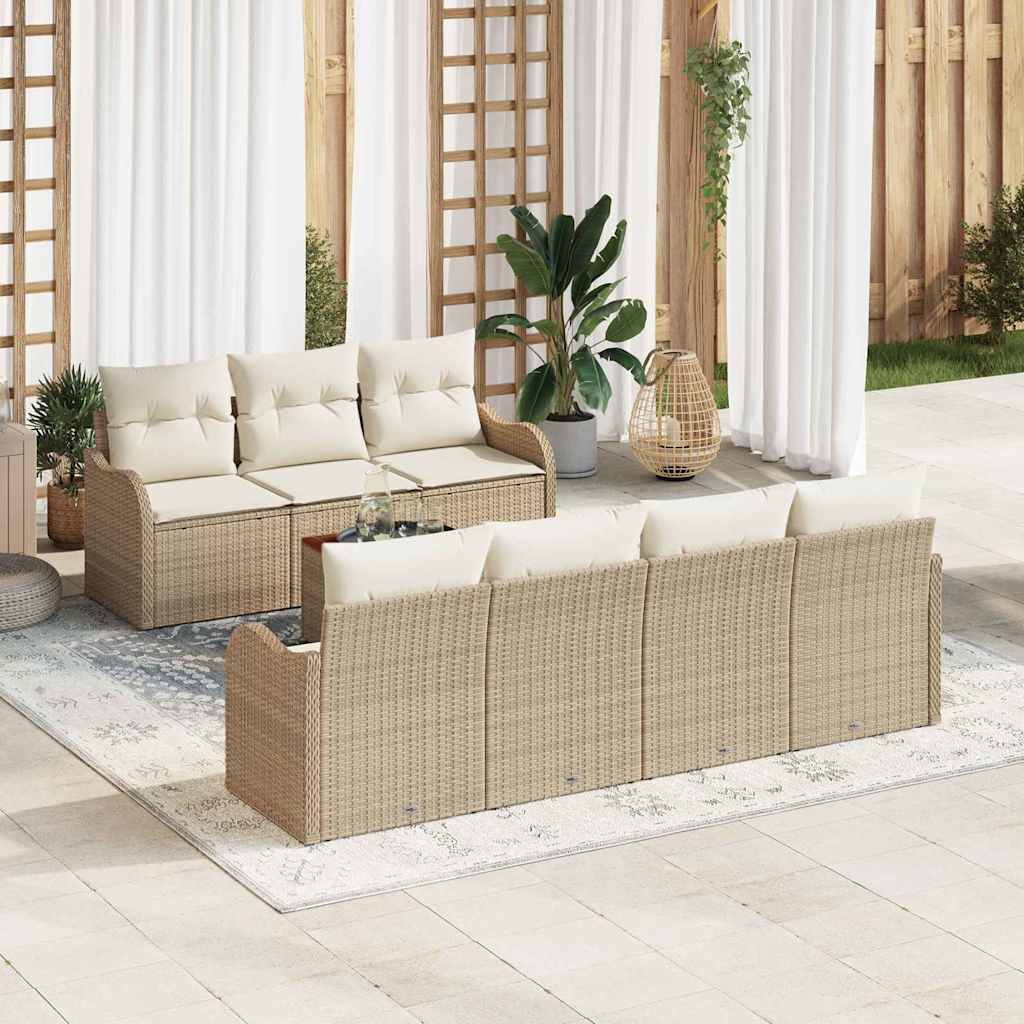 Kerti Kanapé Szett tárolóval 8 pcs Beige és krém polirattan