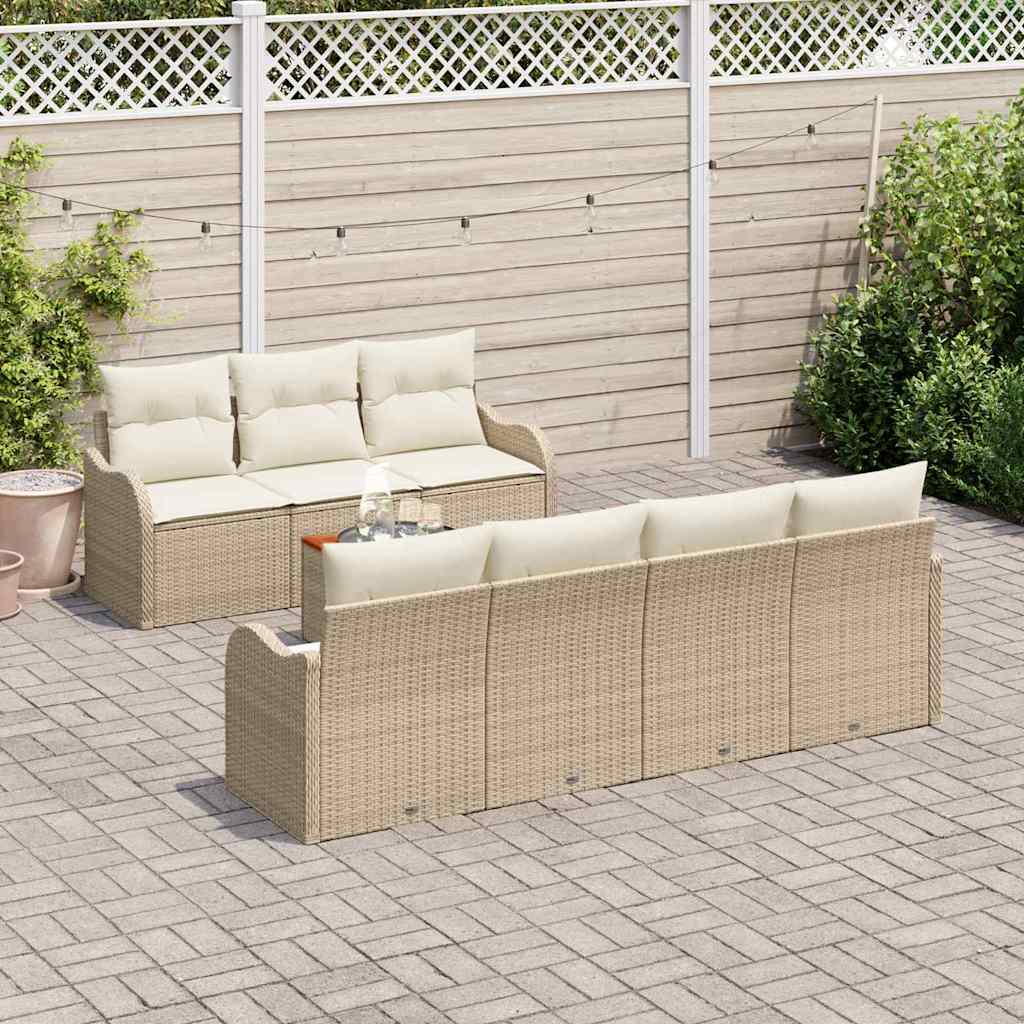 Kerti Kanapé Szett tárolóval 8 pcs Beige és krém polirattan