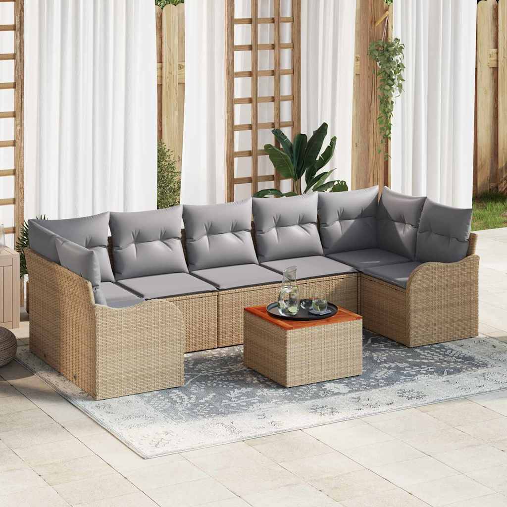 Kerti Kanapé Szett 8 pcs Beige és Világosszürke polirattan