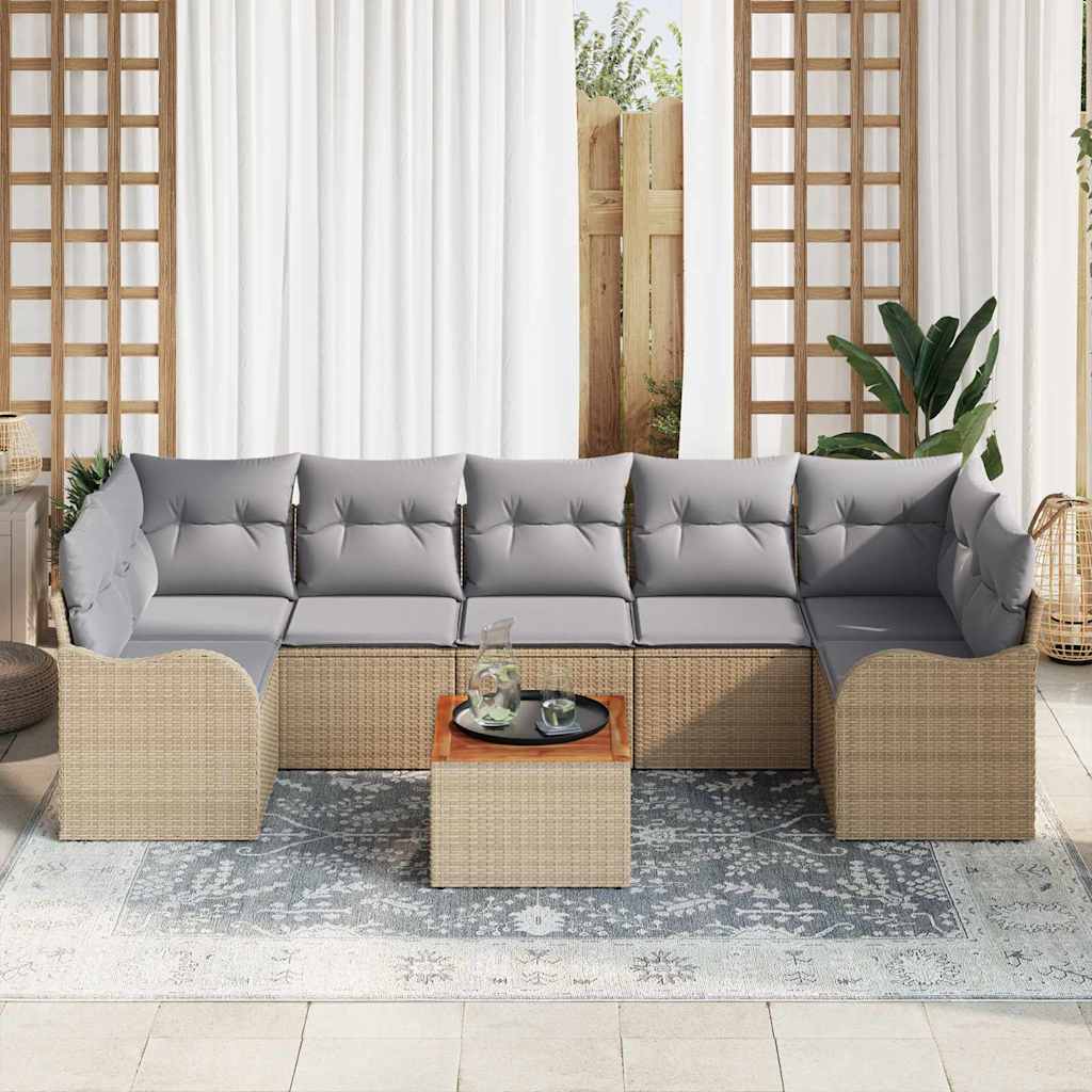 Kerti Kanapé Szett 8 pcs Beige és Világosszürke polirattan