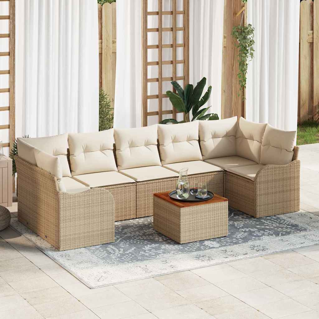Kerti Kanapé Szett tárolóval 8 pcs Beige és krém polirattan