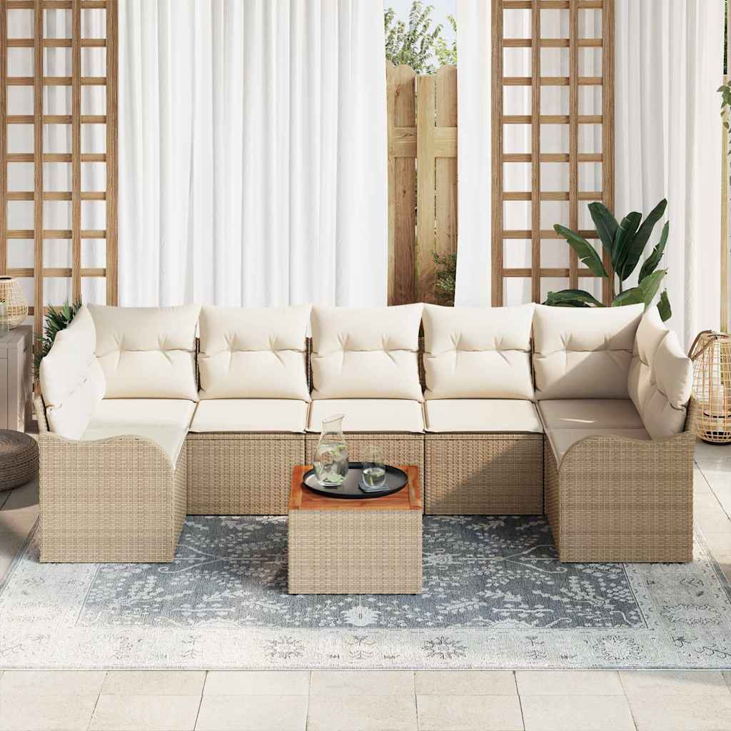 Kerti Kanapé Szett tárolóval 8 pcs Beige és krém polirattan