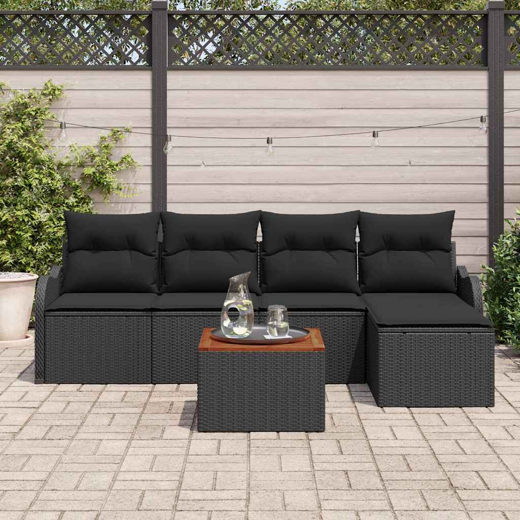 Kerti Kanapé Szett tárolóval 6 pcs Fekete polirattan
