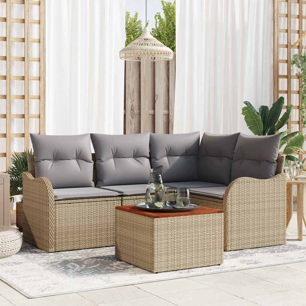 Kerti Kanapé Szett 5 pcs Beige és Világosszürke polirattan