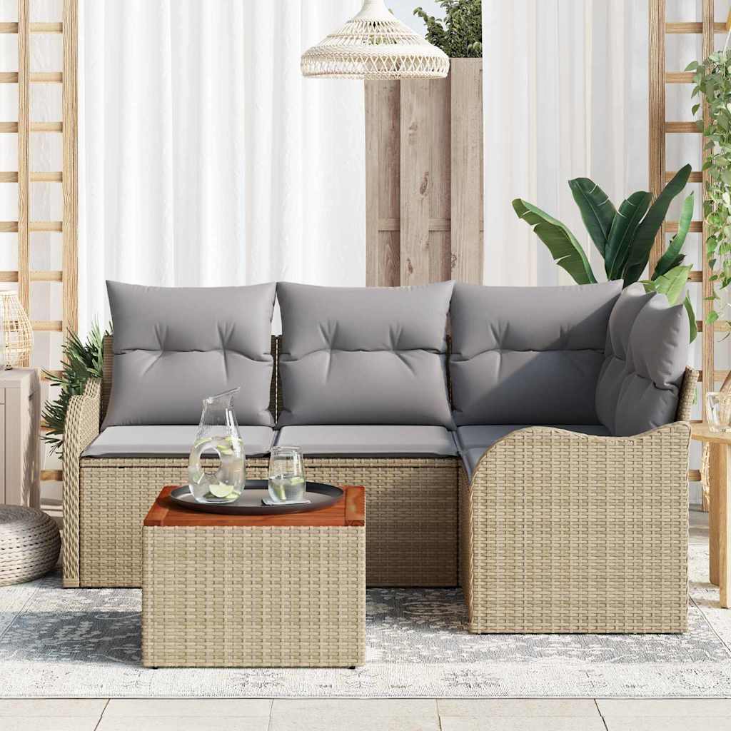 Kerti Kanapé Szett 5 pcs Beige és Világosszürke polirattan